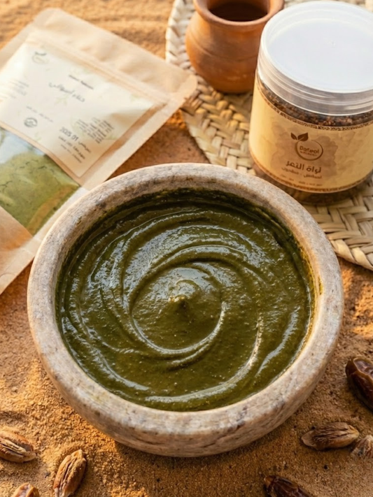 باقة "السر البدوي" للعناية المتكاملة بالشعر (حناء أسواني + مسحوق نواة التمر)