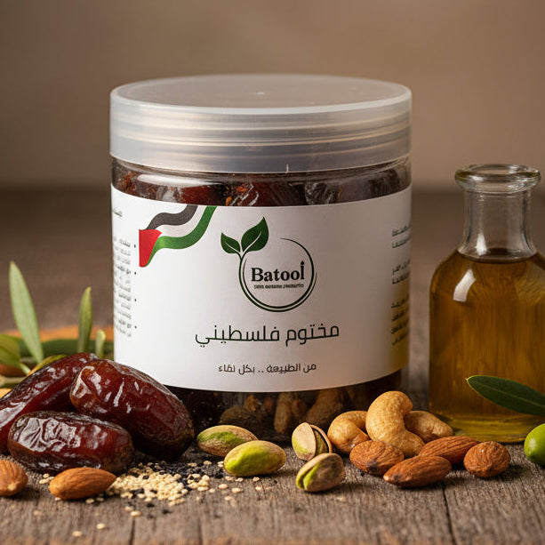 اكتشف الطعم الأصيل والتراث الفلسطيني العريق مع المختوم الفلسطيني الفاخر من "بتول ناتشرالز". هذا المنتج ليس مجرد طعام، بل هو كنز غذائي يجمع بين أجود المكونات الطبيعية ليوفر لك الطاقة والصحة في كل ملعقة.