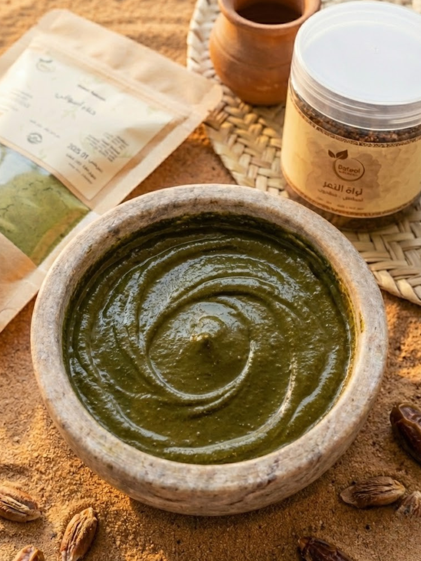 باقة "السر البدوي" للعناية المتكاملة بالشعر (حناء أسواني + مسحوق نواة التمر)