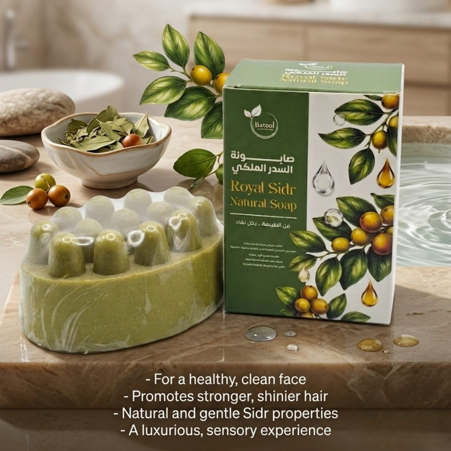 ​Professional demonstration of using Royal Sidr Soap for hair wash and facial cleansing with rich foam